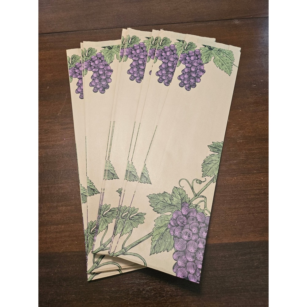 Cakewalk Wine Gift Bags 15 Pack Tan Purple Grape Vine Print Paper Sleeves